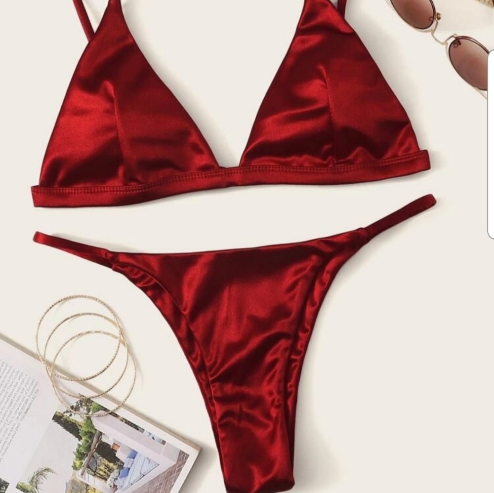🔥❤👙Sexy Satin Red Bikini